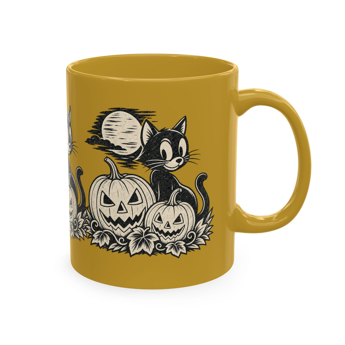 Black Cat and Jack-o'-Lanterns Mug | Halloween Pumpkin Cat Ceramic Mug