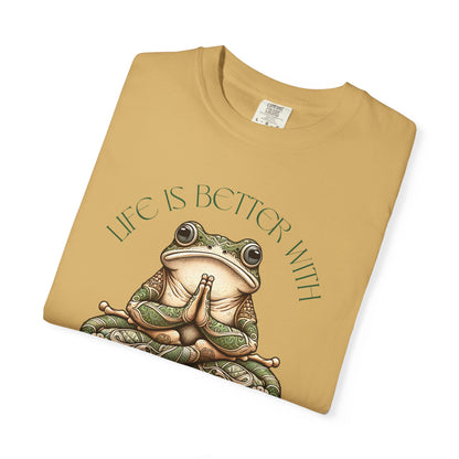 Green Yoga Frog Life Is Better With Yoga Unisex T-Shirt, Casual Wear, Highlander Fan Gift, T-Shirt Printify