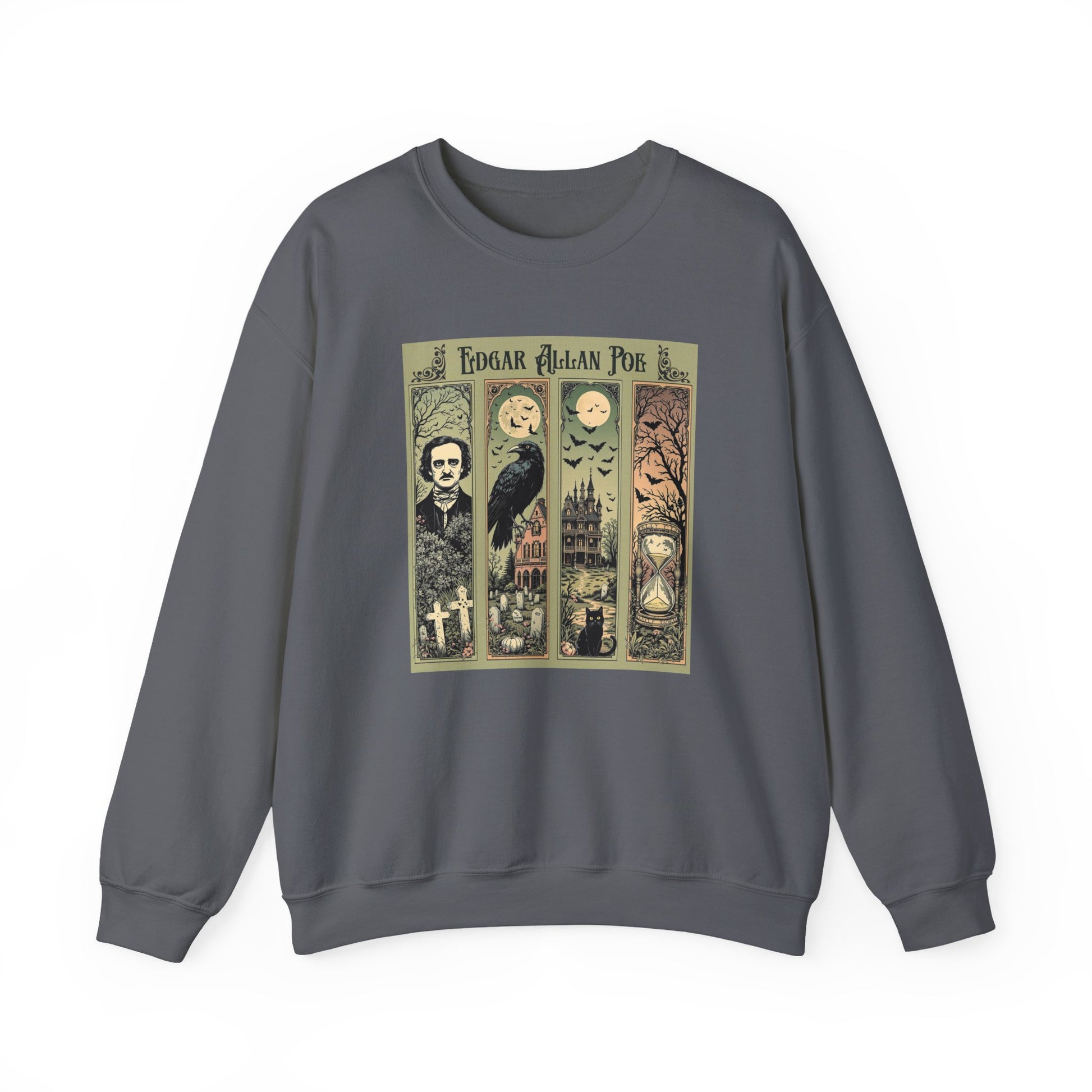 Edgar Allan Poe Sweatshirt The Raven Nevermore Gothic Horror Sweater Dark Academia Macabre Halloween Gift for Book Lovers Birthday Christmas Sweatshirt Printify Charcoal S