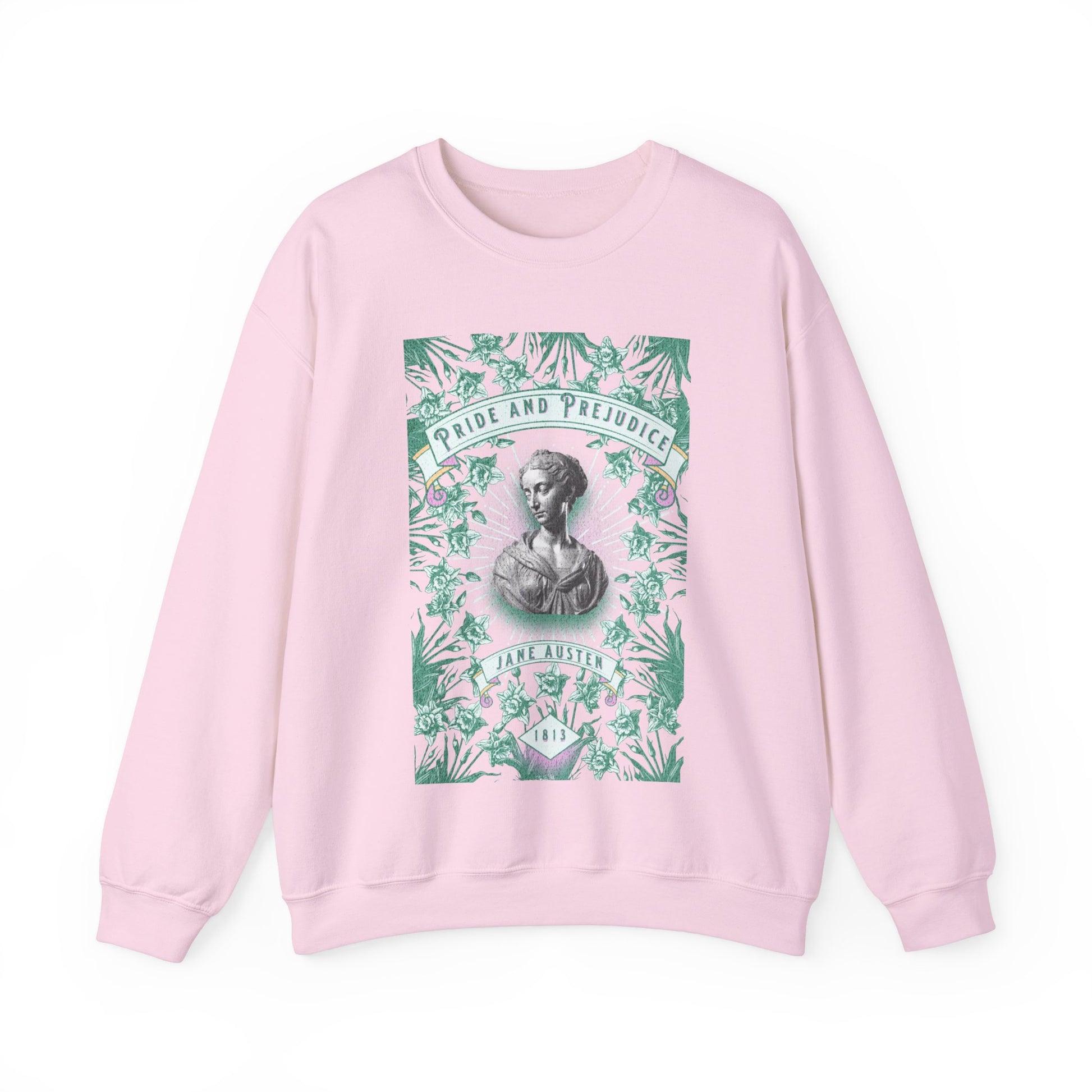 Jane Austen Sweatshirt, Pride & Prejudice Historical Romance Sweater, Bookish Literary Jane Austen Fan Art Gift, Gift for Her, Readers, Sweatshirt Printify S Light Pink 