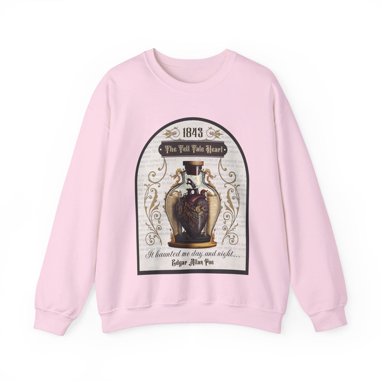 Edgar Allan Poe, The Tell Tale Heart Sweatshirt, Book Lover, Halloween, Haunting Gothic Gift, Light, Dark Academia, Horror Movie Sweater Sweatshirt Printify S Light Pink 