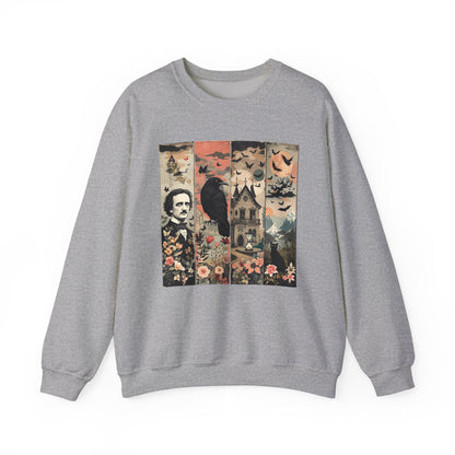 Edgar Allan Poe Sweatshirt The Raven Nevermore Gothic Horror Sweater Dark Academia Macabre Halloween Gift for Book Lovers Birthday Christmas Sweatshirt Printify Sport Grey S