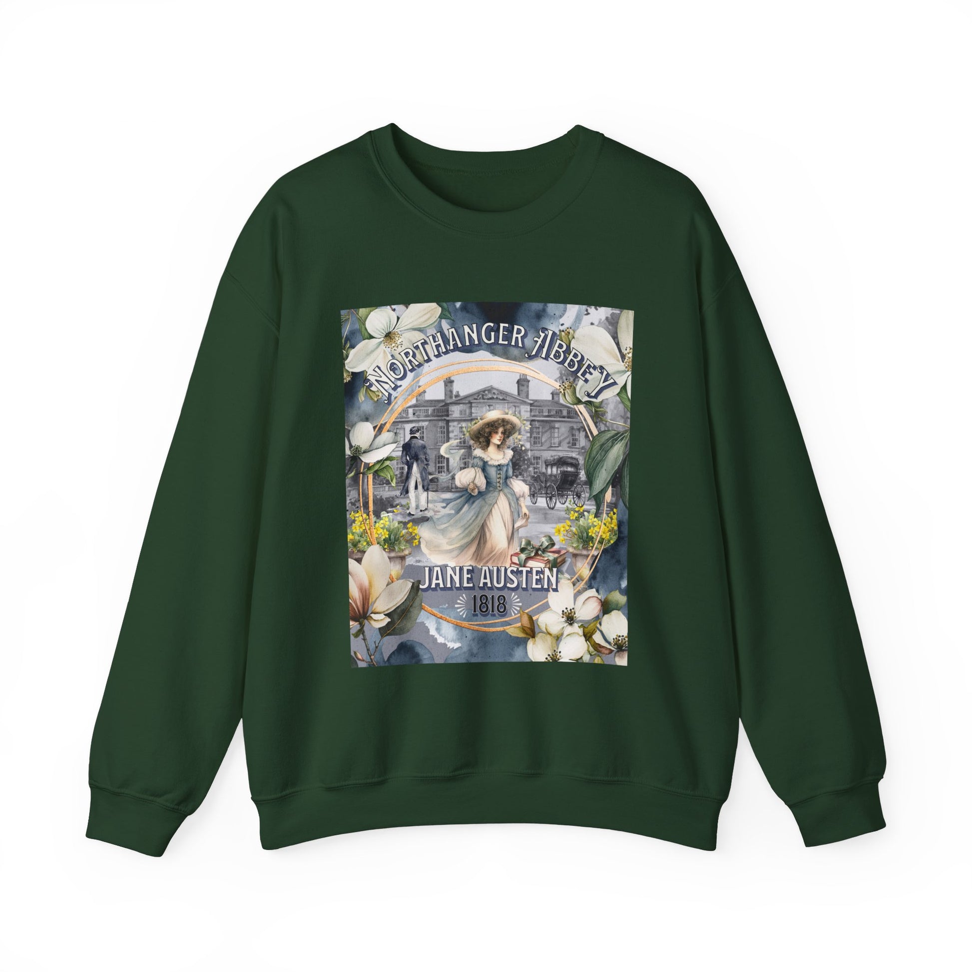 Jane Austen Sweatshirt, Northanger Abbey Historical Romance Sweater, Bookish Literary Jane Austen Fan Art Gift, Gift for Her, Bookclub Shirt Sweatshirt Printify S Forest Green 