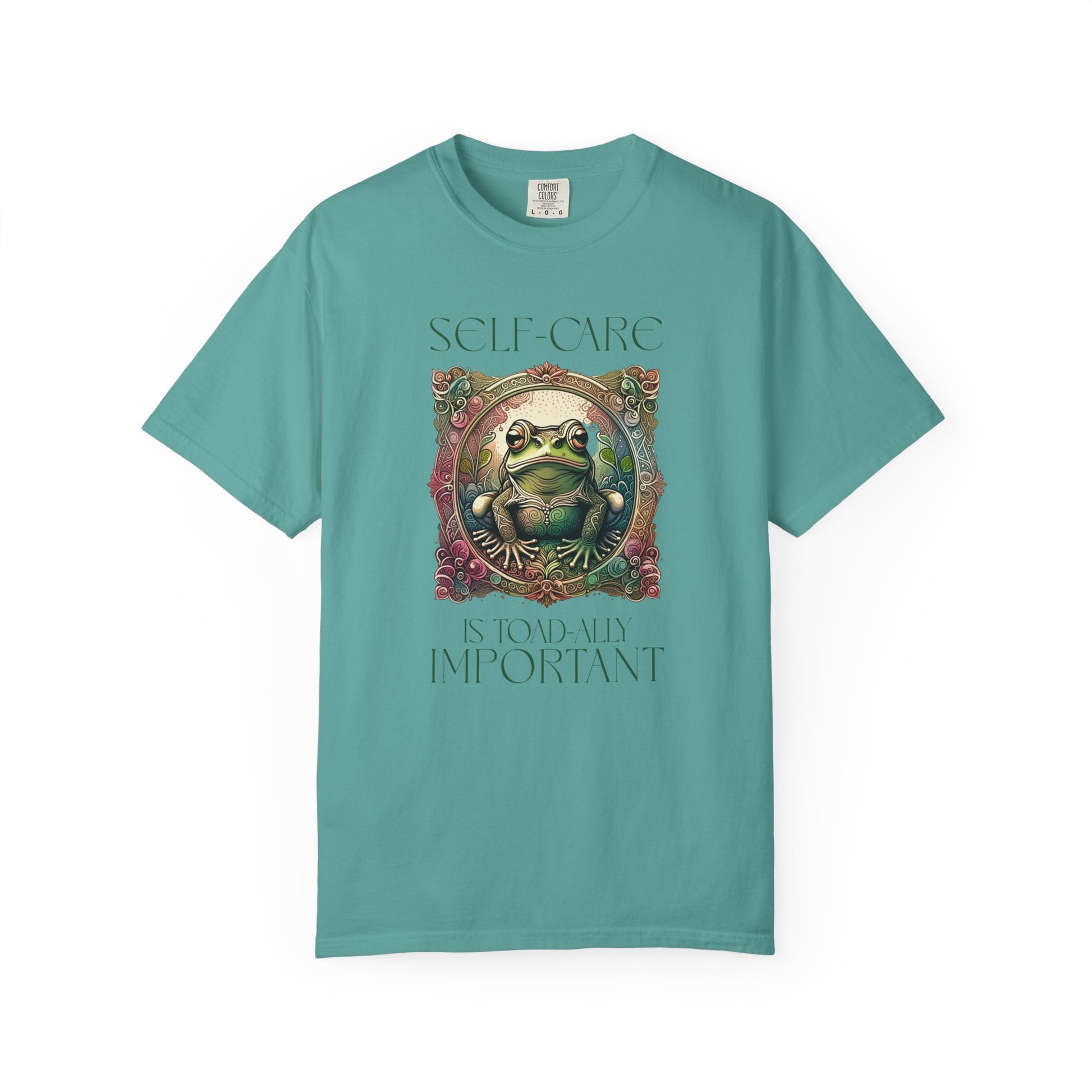 Green Yoga Frog Self-Care Is Toad-ally Important Unisex T-Shirt, Casual Wear, Highlander Fan Gift, T-Shirt Printify Seafoam S
