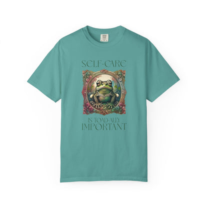 Green Yoga Frog Self-Care Is Toad-ally Important Unisex T-Shirt, Casual Wear, Highlander Fan Gift, T-Shirt Printify Seafoam S