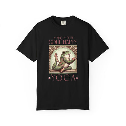 Yoga Frog Make Your Soul Happy Pink Unisex T-Shirt, Casual Wear, Highlander Fan Gift, Comfortable Graphic Tee T-Shirt Printify Black S