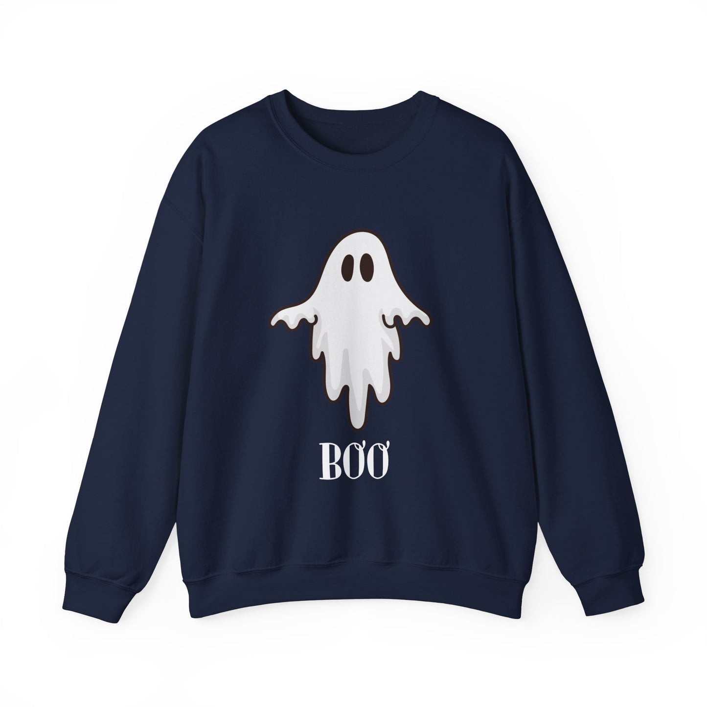 Halloween Ghost Sweatshirt, Cute Ghost Shirt, Spooky Season Sweater, Halloween Party, Autumn or Fall Style Top, Trick or Treating Style, Sweatshirt Printify S Navy 