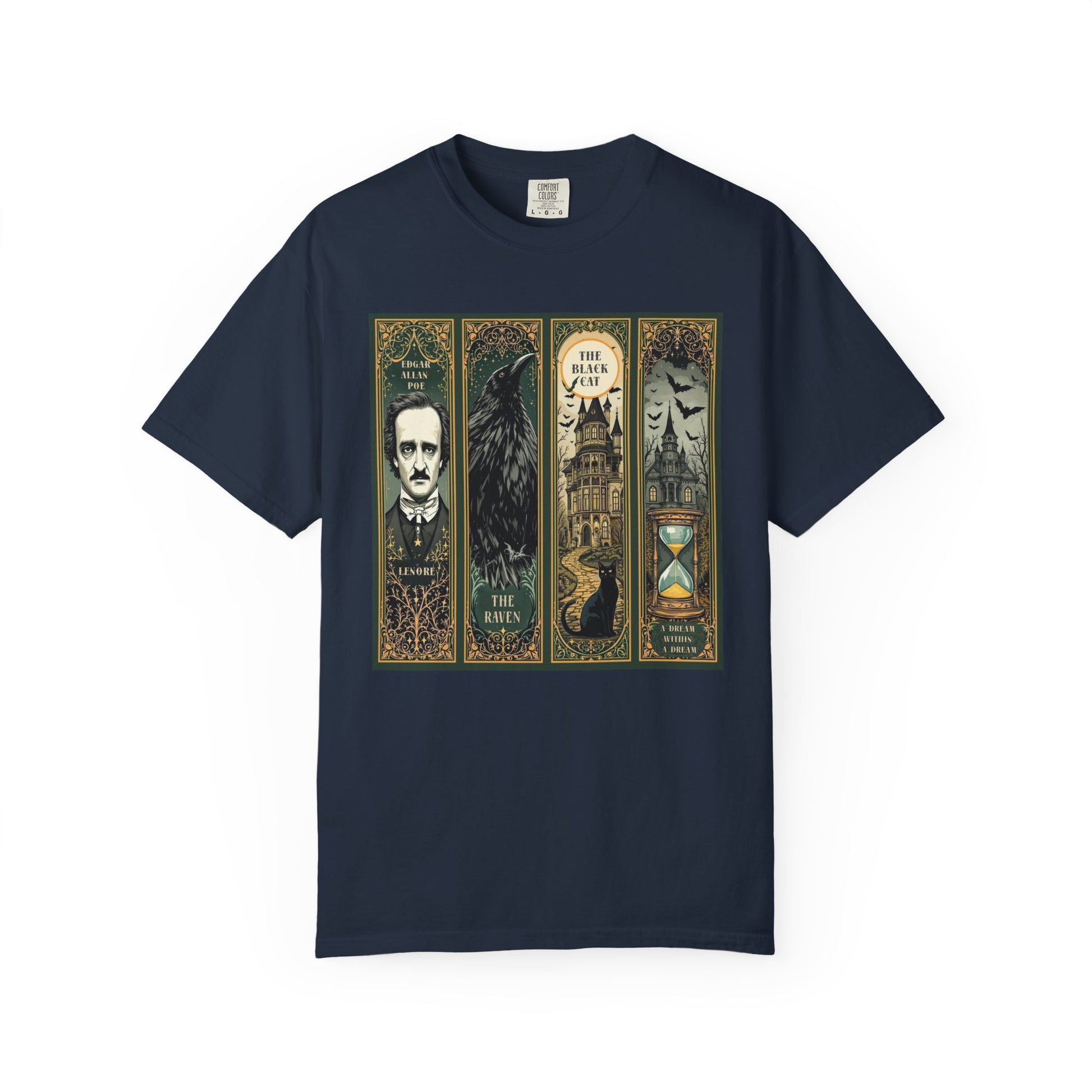 Edgar Allan Poe T-Shirt Gothic Graphic Tee The Raven Nevermore Quote Horror Literature Shirt Dark Academia Aesthetic Halloween Party Gift T-Shirt Printify Navy S