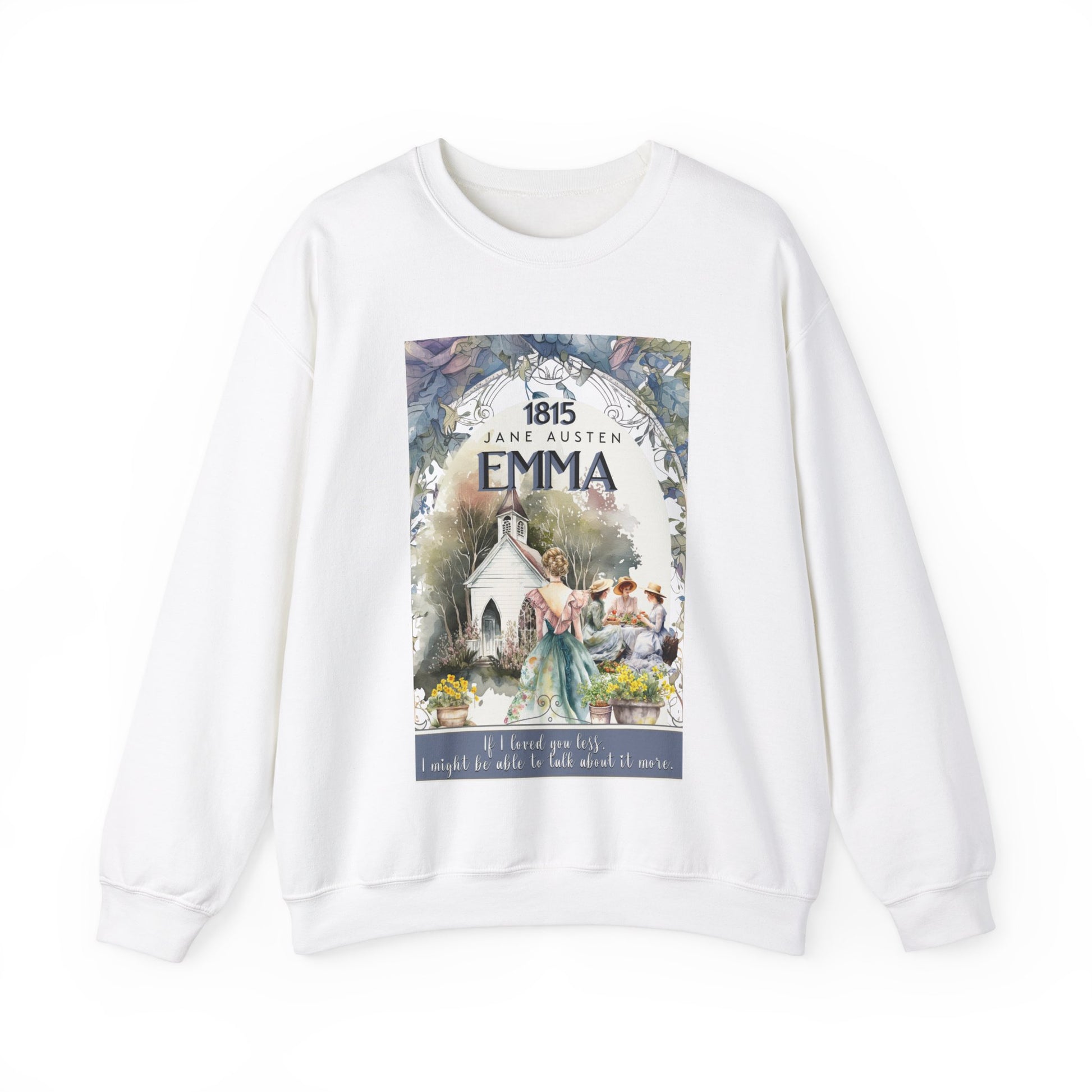 Jane Austen Sweatshirt, Emma Historical Romance Sweater, Bookish Literary Jane Austen Fan Art Gift, Gift for Her, Bookclub Shirt Sweatshirt Printify S White 