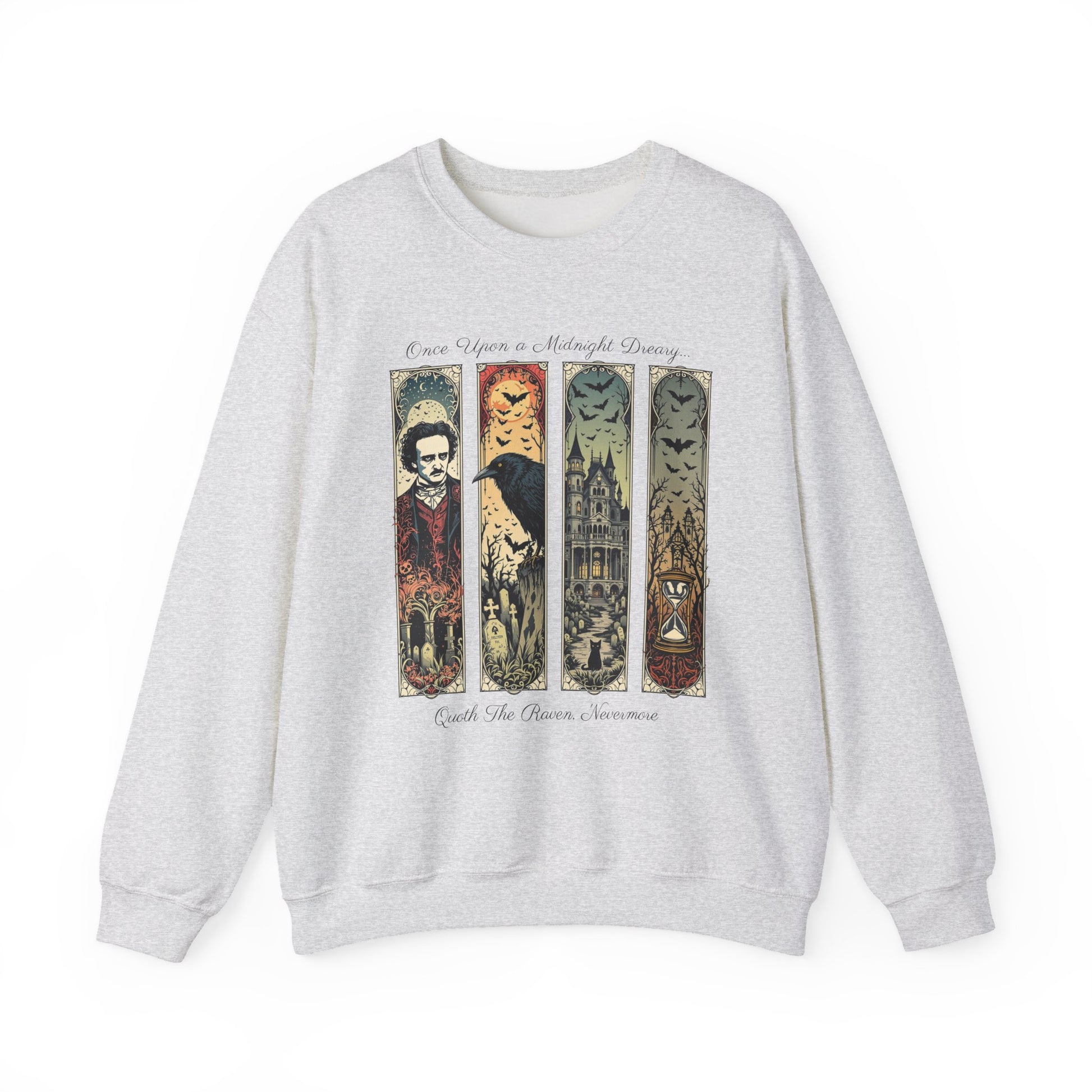 Edgar Allan Poe Sweatshirt The Raven Nevermore Gothic Horror Sweater Dark Academia Macabre Halloween Gift for Book Lovers Birthday Christmas Sweatshirt Printify Ash S