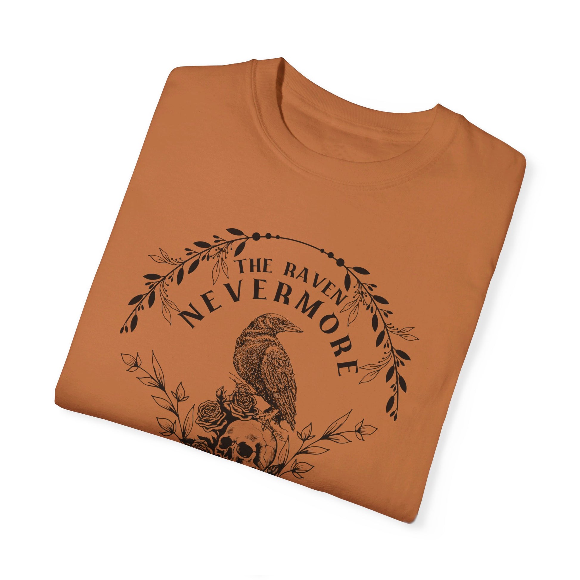 Edgar Allan Poe, Nevermore The Raven Comfort Colors TShirt, Book Lover, Halloween, Haunting Gothic Gift, Light, Dark Academia, Horror Movie T-Shirt Printify   