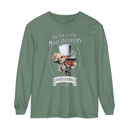 Alice in Wonderland Long Sleeve Shirt, Vintage Lewis Carroll The Mad Hatter TShirt, Tea Party, Queen of Hearts Bookish Booktok Academia Gift Long-sleeve Printify Light Green S 