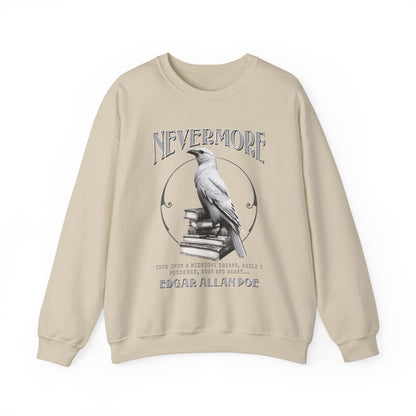 The White Raven Edgar Allan Poe Nevermore Sweatshirt Book Lover Halloween Haunting Gothic Gift Light Dark Academia Horror Movie Bookclub Sweater Sweatshirt Printify S Sand 