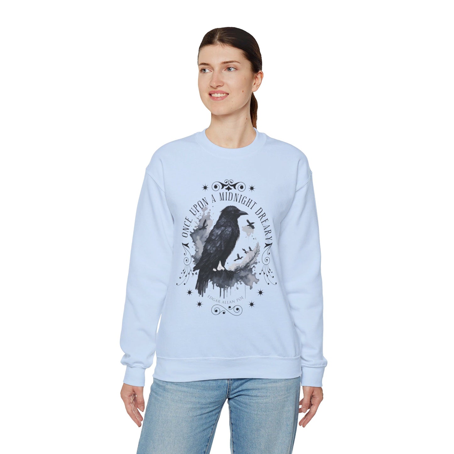 Edgar Allan Poe, The Raven Sweatshirt, Poet, Poetry Lover Sweater, Book Lover, Haunting Gothic Gift, Light, Dark Academia, Horror Movie Top Sweatshirt Printify   