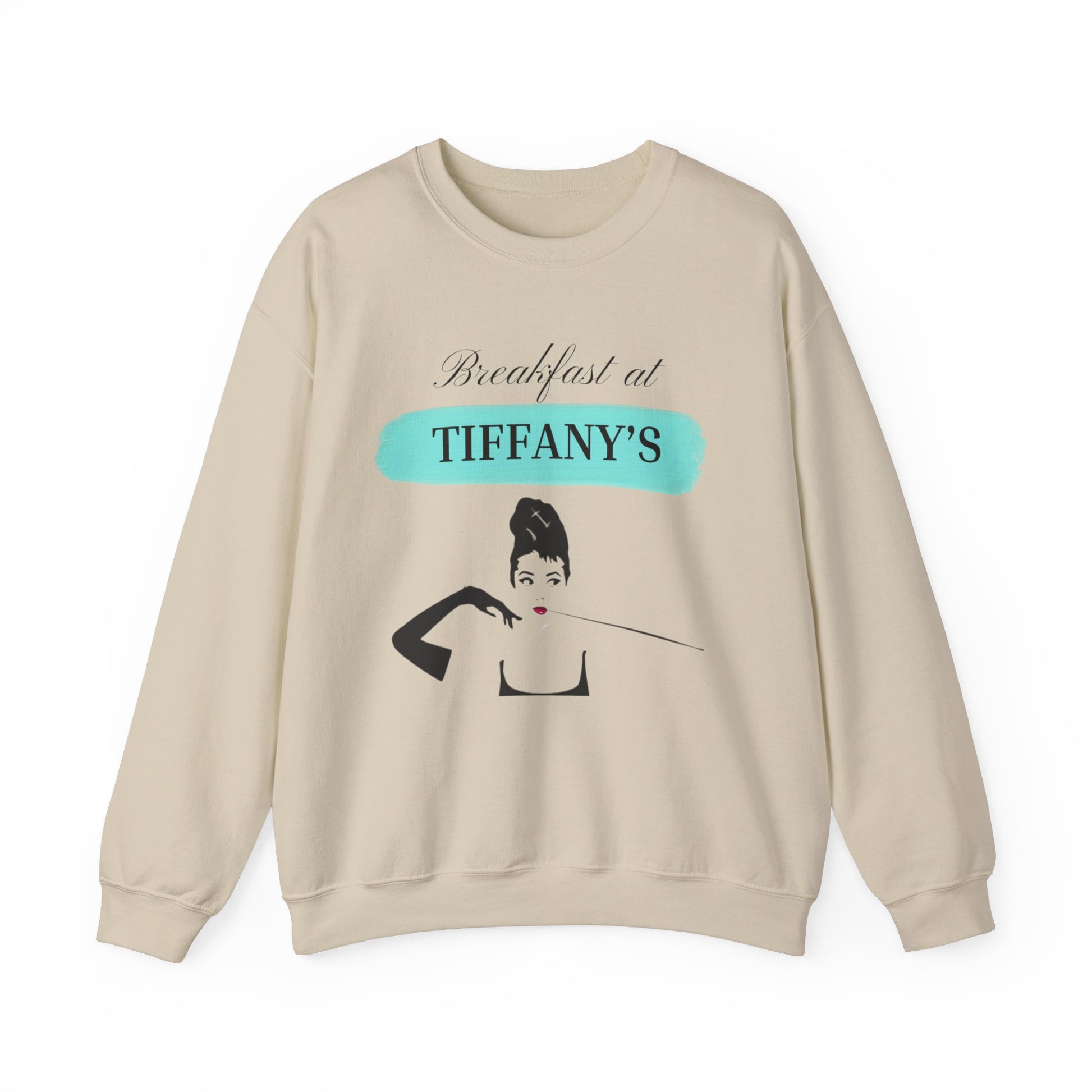 Breakfast at Tiffany's T & Co Sweatshirt , Classic Audrey Crew, Girls Brunching Weekend Sweater, Women's Shirt, Truman Capote Fan Gift Sweatshirt Printify S Sand 