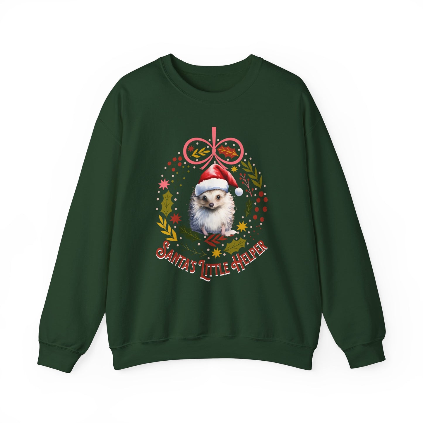 HedgeHog Christmas Sweatshirt, Cute Santa's Little Helper Sweater, Hedgehog Lover Merry Christmas Shirt, Country Christmas Animal Lover Gift Sweatshirt Printify S Forest Green 