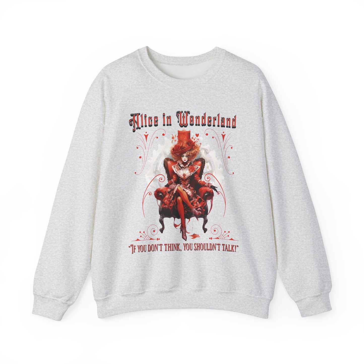 Queen of Hearts Sweatshirt, Alice In Wonderland Lewis Carroll Whimsigoth Academia Sweater Mad Hatter Tea Party Tee Bookish Booktok Gift Sweatshirt Printify S Ash 