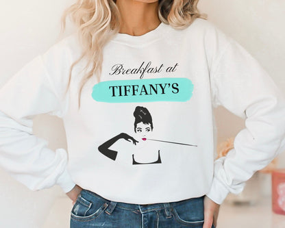 Breakfast at Tiffany's T & Co Sweatshirt , Classic Audrey Crew, Girls Brunching Weekend Sweater, Women's Shirt, Truman Capote Fan Gift Sweatshirt Printify   