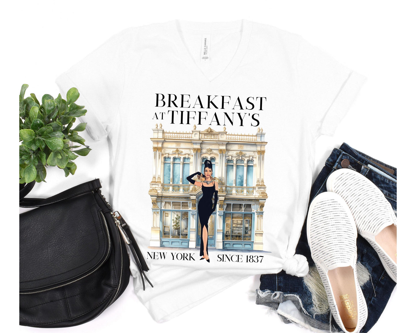 Breakfast at Tiffany's Brunch T-Shirt, Classic Audrey Crew, Girls Brunching Weekend Tee, Women's Shirt, Mimosa And Champagne Gifts T-Shirt Printify   