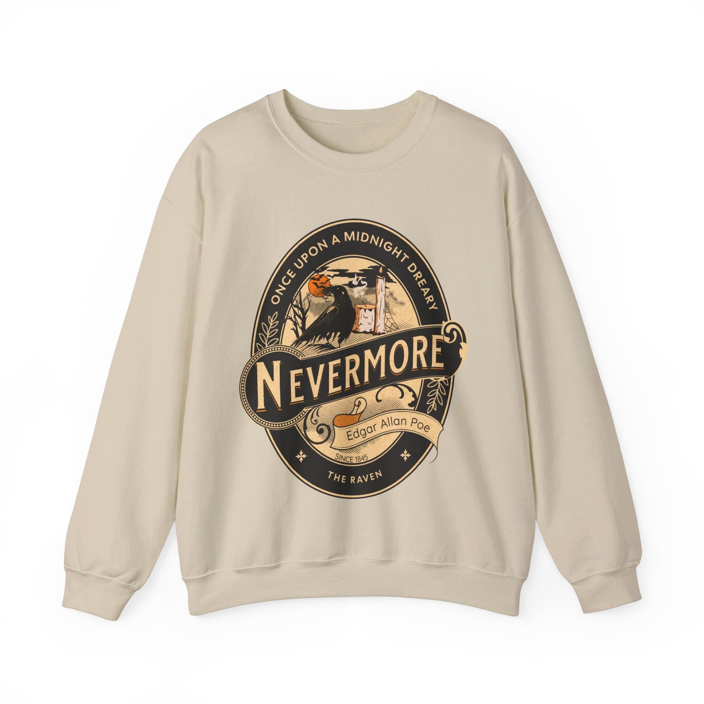 Edgar Allan Poe, Nevermore The Raven Sweatshirt, Book Lover, Halloween, Haunting Gothic Gift, Light, Dark Academia, Horror Movie Sweater Sweatshirt Printify S Sand 