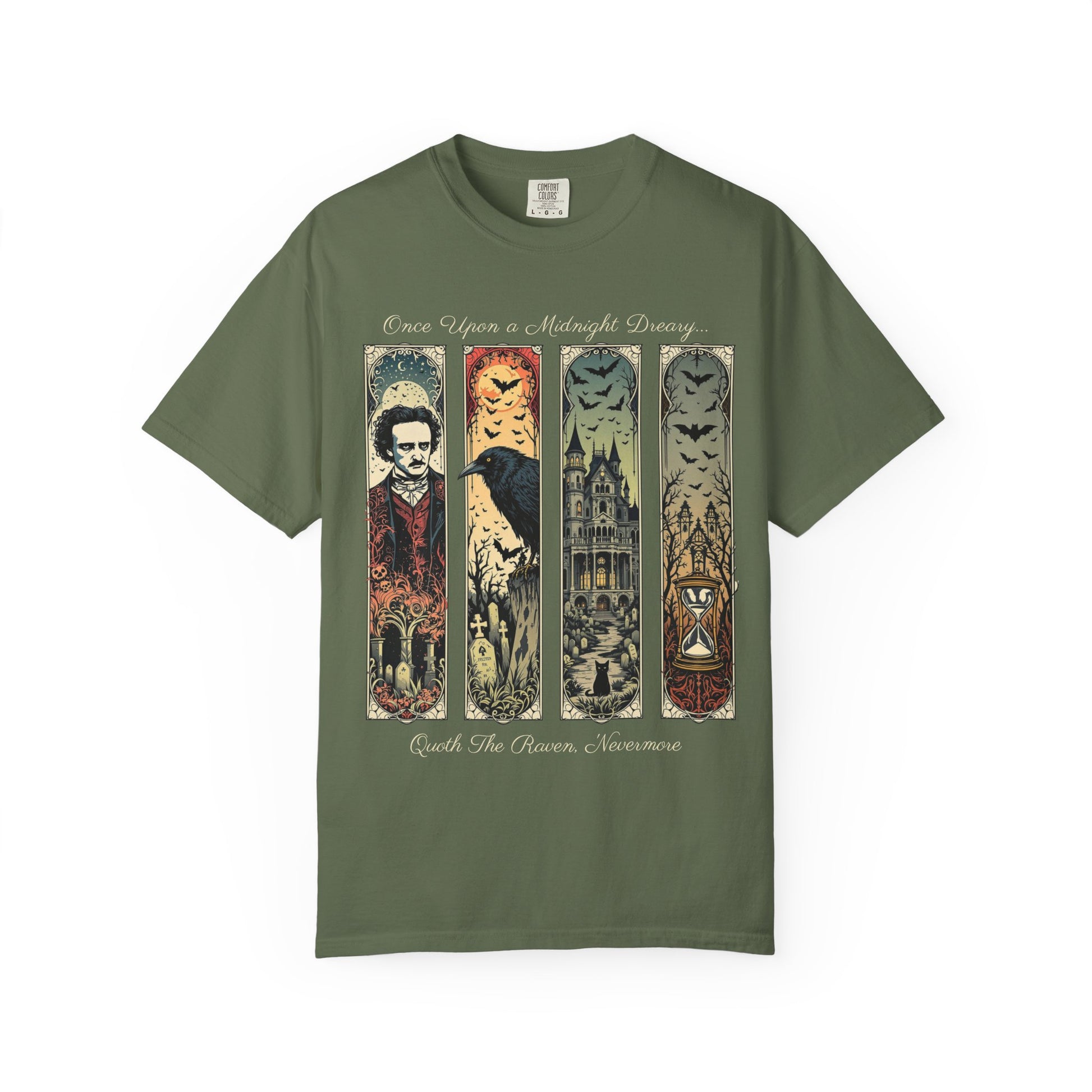 Edgar Allan Poe T-Shirt Gothic Graphic Tee The Raven Nevermore Quote Horror Literature Shirt Dark Academia Aesthetic Halloween Party Gift T-Shirt Printify Sage S