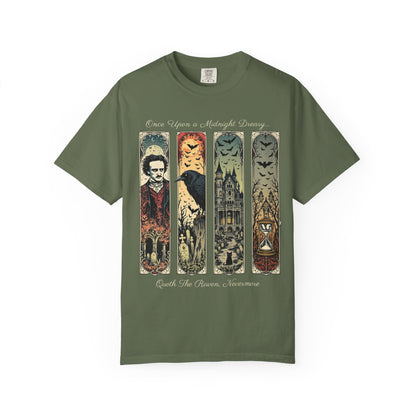Edgar Allan Poe T-Shirt Gothic Graphic Tee The Raven Nevermore Quote Horror Literature Shirt Dark Academia Aesthetic Halloween Party Gift T-Shirt Printify Sage S