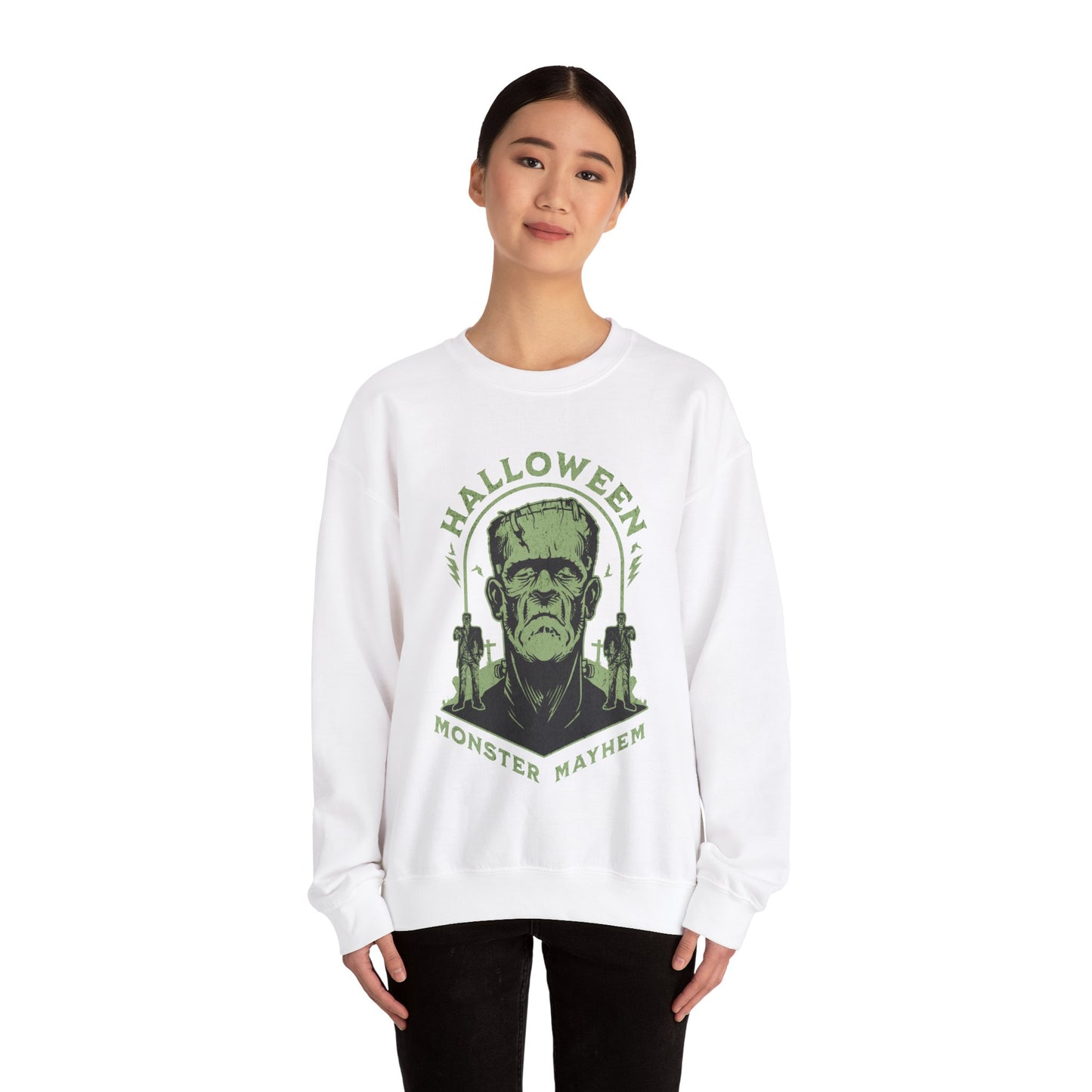 Vintage Halloween Frankenstein Monster Graphic Sweatshirt, Creepy Spooky Book Lover Gift, Horror Movie, Fall Festival Party Sweater. Sweatshirt Printify   