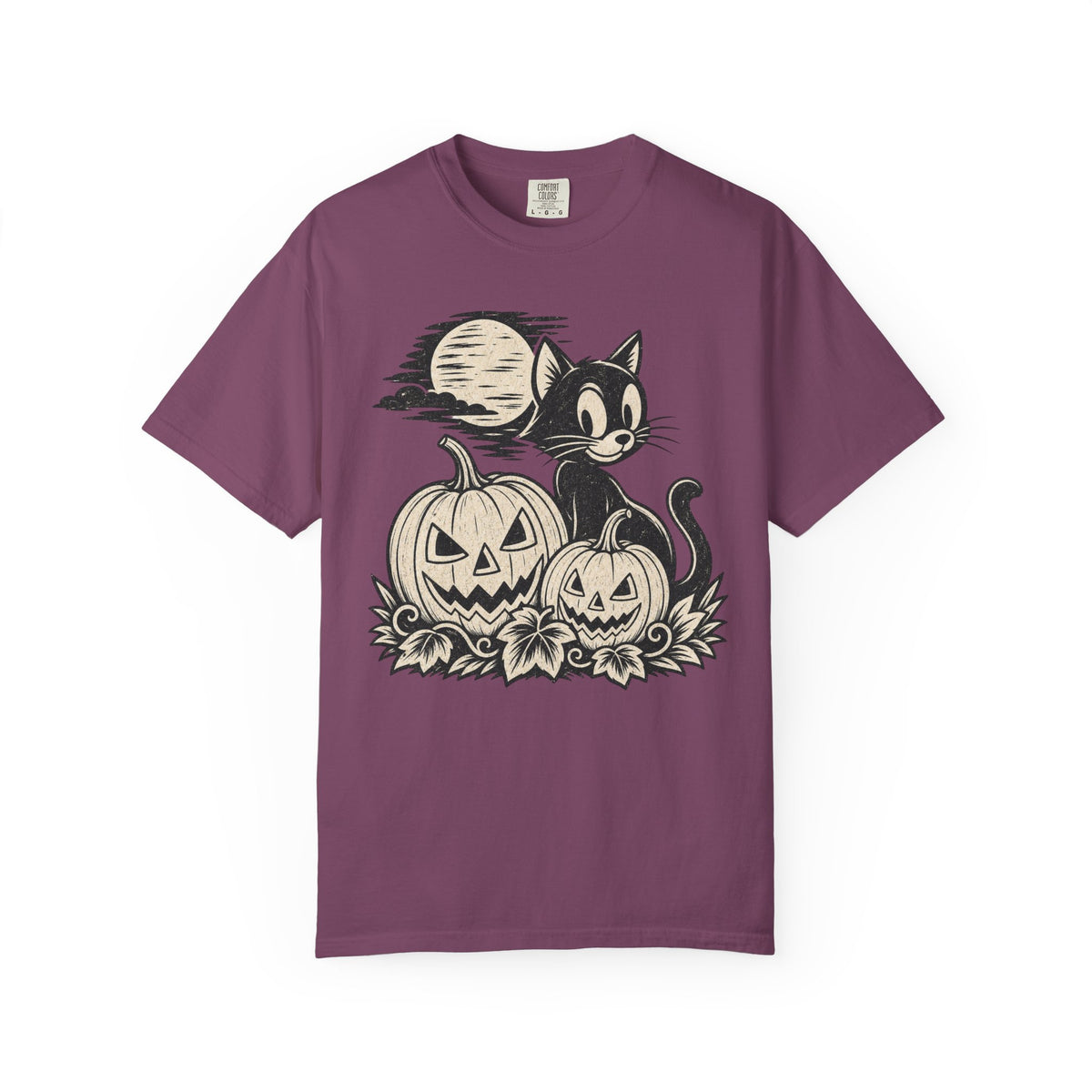 Black Cat with Jack-o'-Lanterns T-Shirt | Halloween Pumpkin Cat Shirt