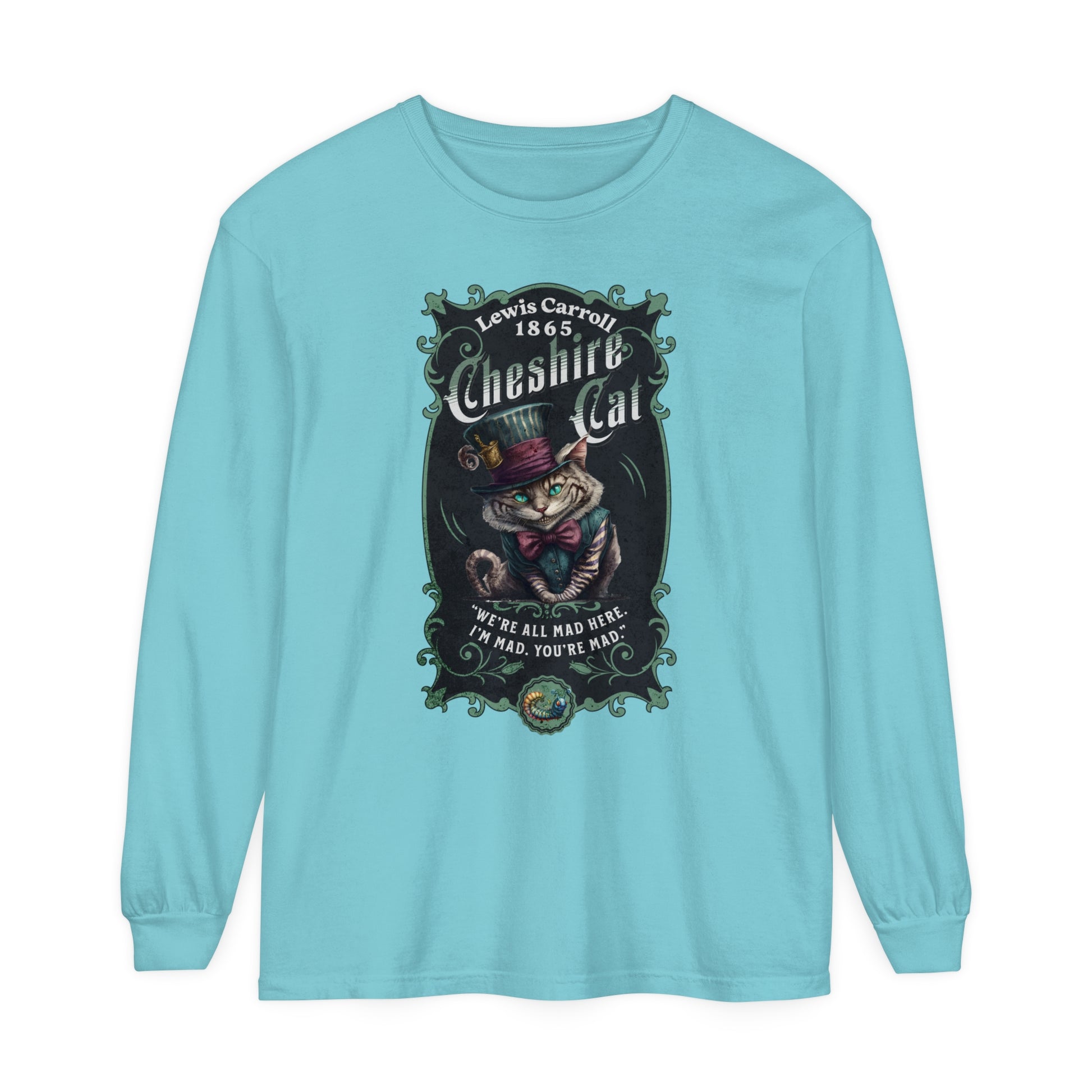 Cheshire Cat Long Sleeve Shirt, Alice in Wonderland, Lewis Carroll Dark Academia TShirt Mad Hatter Tea Party Bookish Book Lover Booktok Gift Long-sleeve Printify Chalky Mint S 