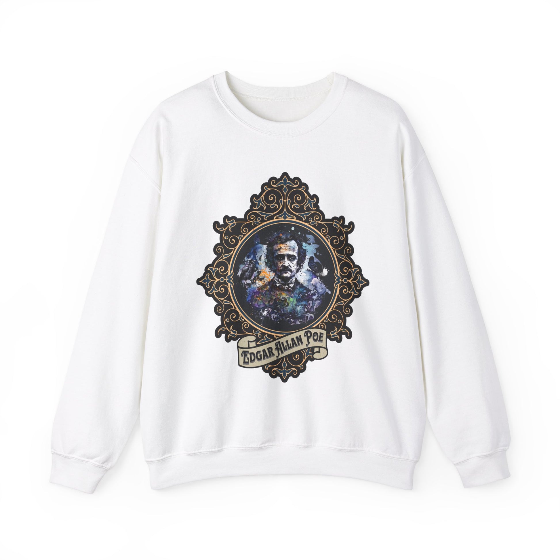 Edgar Allan Poe, Poet, Poetry Lover Sweatshirt, Book Lover, Halloween, Haunting Gothic Gift, Light, Dark Academia, Horror Movie Sweater Sweatshirt Printify S White 