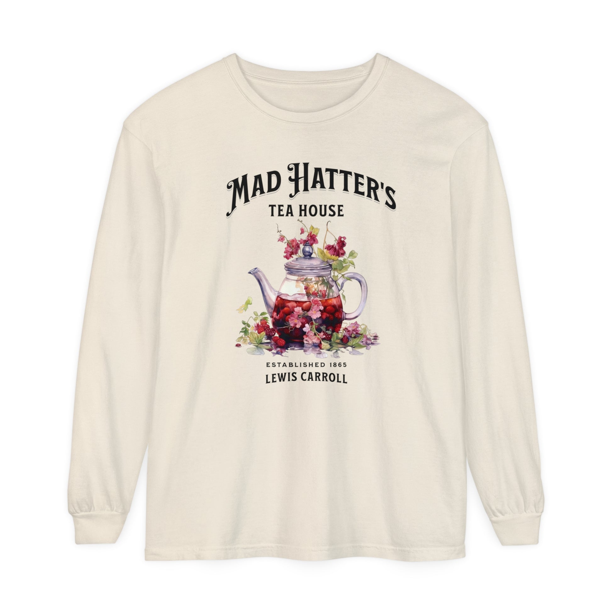 Mad Hatter's Tea Long Sleeve Shirt Alice In Wonderland Lewis Carroll Whimsigoth Academia TShirt Mad Hatter Tea Party Tee Bookish Booktok Long-sleeve Printify Ivory S 