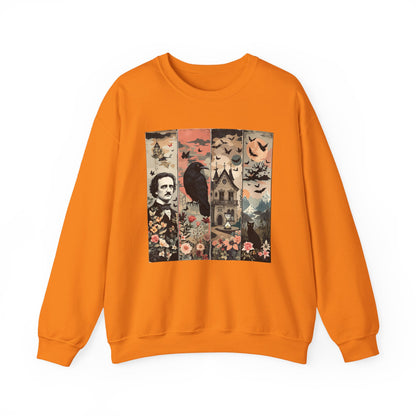 Edgar Allan Poe Sweatshirt The Raven Nevermore Gothic Horror Sweater Dark Academia Macabre Halloween Gift for Book Lovers Birthday Christmas Sweatshirt Printify Safety Orange S