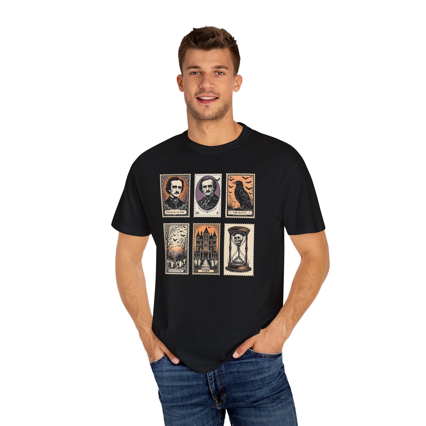 Edgar Allan Poe T-Shirt Gothic Graphic Tee The Raven Nevermore Quote Horror Literature Shirt Dark Academia Aesthetic Halloween Party Gift