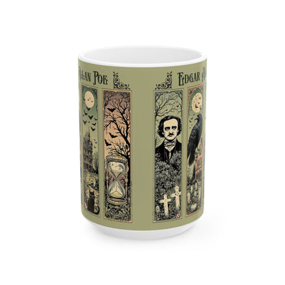 Edgar Allan Poe Mug Gothic Literary Gift For Book Lover Dark Academia Macabre Fall Coffee Cup Halloween Poetember Party Gift For Bookclub Mug Printify 15oz