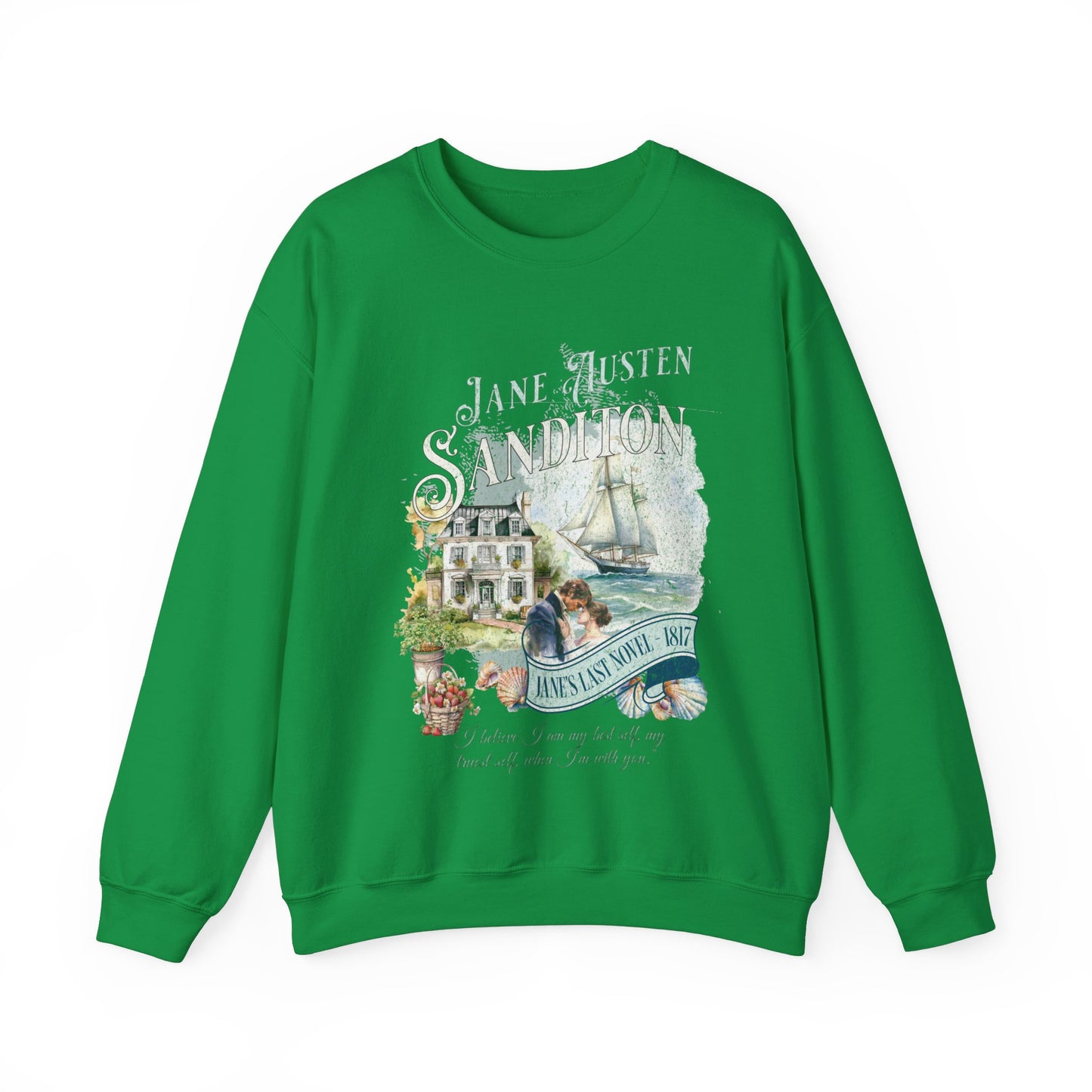 Jane Austen Sweatshirt, Sanditon Historical Romance, Bookish Literary Gift, Jane Austen Fan Art Shirt, Gift for Her, Gift for Readers, Sweatshirt Printify S Irish Green 