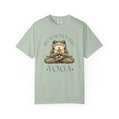 Green Yoga Frog Life Is Better With Yoga Unisex T-Shirt, Casual Wear, Highlander Fan Gift, T-Shirt Printify Bay S