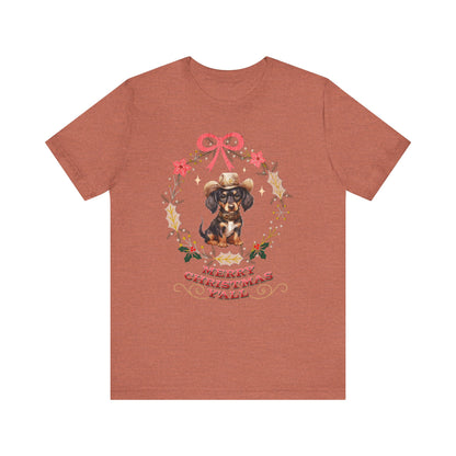 Western Dachshund Wiener Christmas Shirt, Dachshund Lover Gift, Cowgirl Country Southern Rodeo Christmas Shirt, Animal Lover, Farm Life Gift T-Shirt Printify Heather Clay XS 