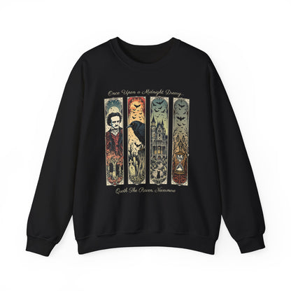 Edgar Allan Poe Sweatshirt The Raven Nevermore Gothic Horror Sweater Dark Academia Macabre Halloween Gift for Book Lovers Birthday Christmas Sweatshirt Printify Black S