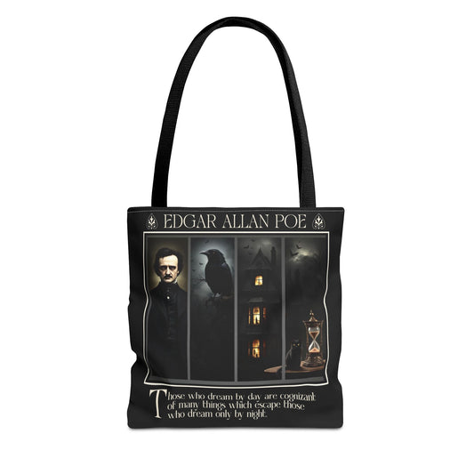 Edgar Allan Poe Tote Bag Gothic Literary Gift for Book Lover Dark Academia Macabre Accessory Halloween Tote Fall School Bag for Poetember Bags Printify 13" × 13'' Black