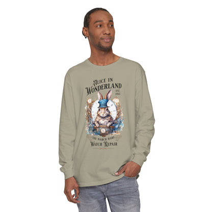 Alice in Wonderland Long Sleeve Shirt, Lewis Carroll Dark Academia TShirt, Mad Hatter Tea Party March Hare White Rabbit Bookish Booktok Gift Long-sleeve Printify   