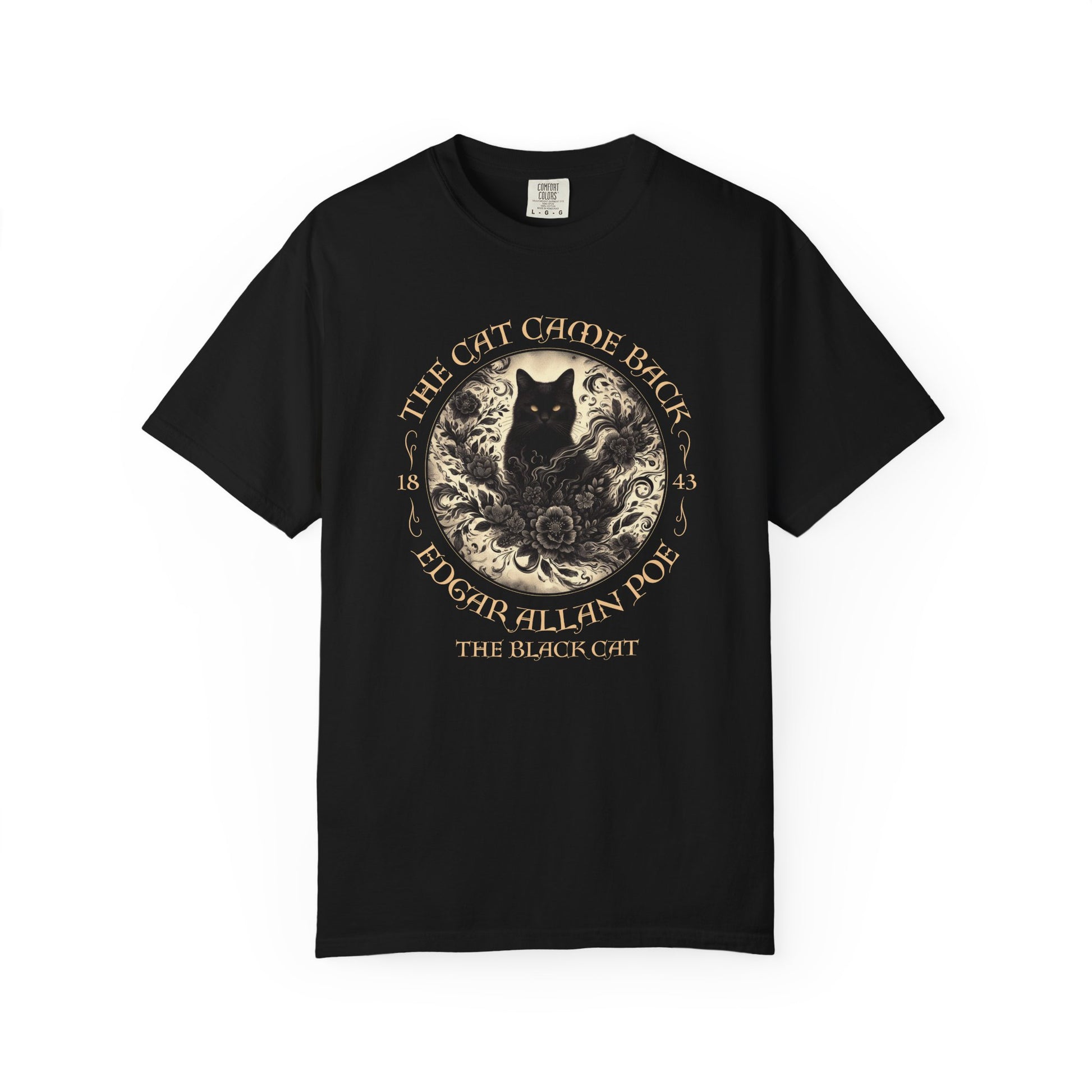 Gothic Cat TShirt Edgar Allan Poe The Black Cat Dark Academia Cottagecore Aesthetic Book Lover Gift Haunting Apparel Halloween Fall Tee T-Shirt Printify Black S