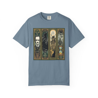 Edgar Allan Poe T-Shirt Gothic Graphic Tee The Raven Nevermore Quote Horror Literature Shirt Dark Academia Aesthetic Halloween Party Gift T-Shirt Printify Ice Blue S