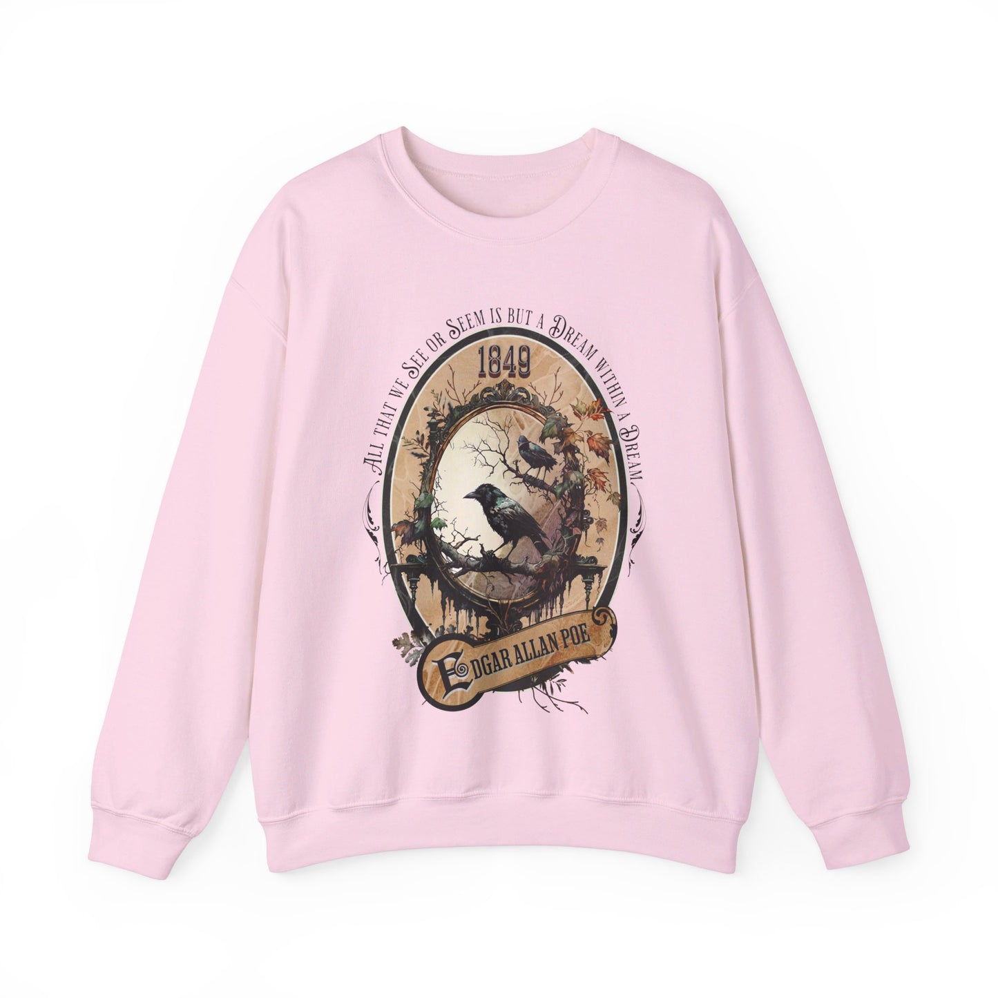 Edgar Allan Poe, A Dream Within A Dream Sweatshirt, Book Lover, Halloween, Haunting Gothic Gift, Light, Dark Academia, Horror Movie Sweater Sweatshirt Printify S Light Pink 