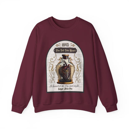 Edgar Allan Poe, The Tell Tale Heart Sweatshirt, Book Lover, Halloween, Haunting Gothic Gift, Light, Dark Academia, Horror Movie Sweater Sweatshirt Printify S Maroon 