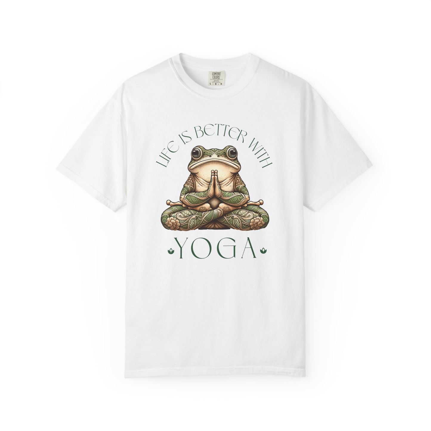 Green Yoga Frog Life Is Better With Yoga Unisex T-Shirt, Casual Wear, Highlander Fan Gift, T-Shirt Printify White S
