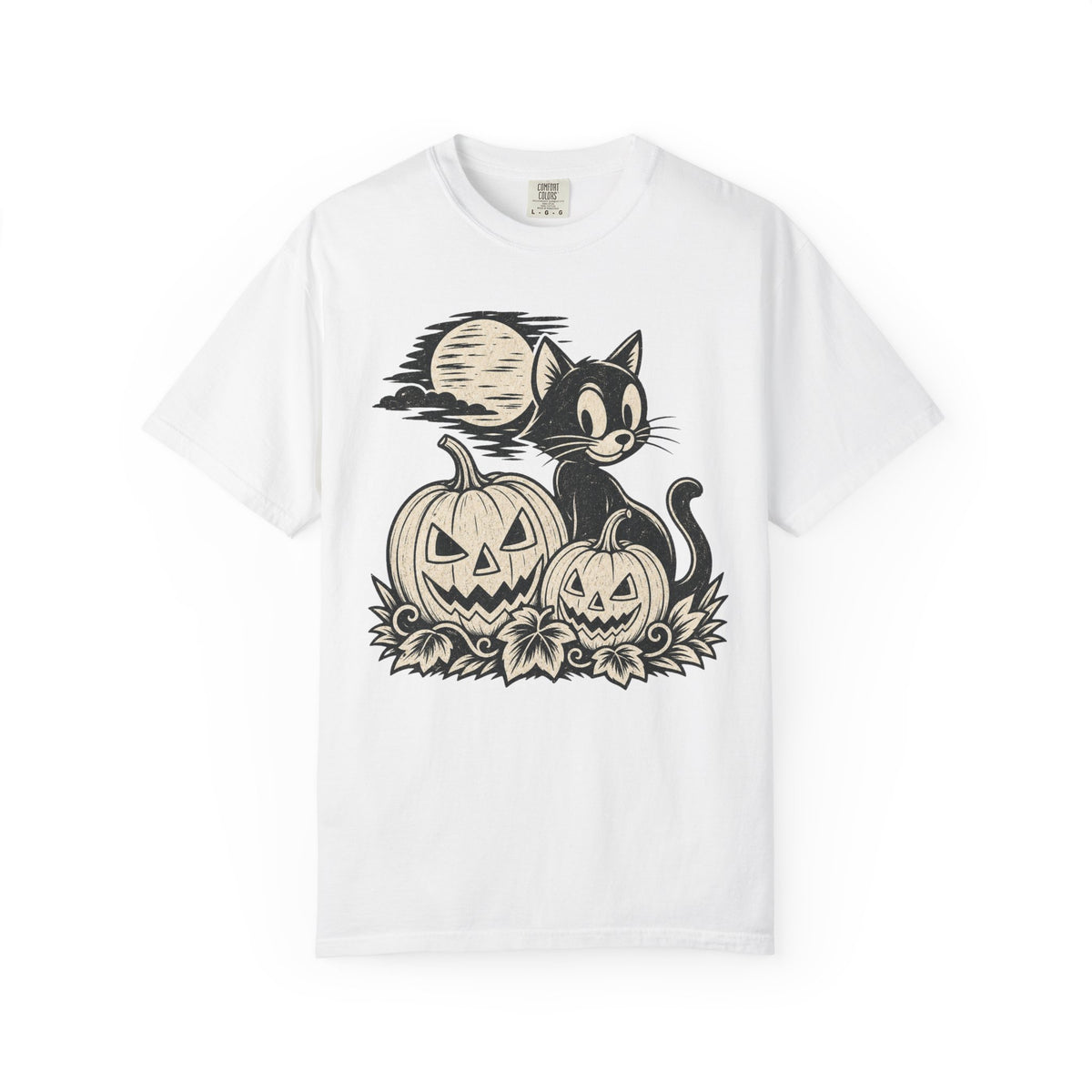 Black Cat with Jack-o'-Lanterns T-Shirt | Halloween Pumpkin Cat Shirt