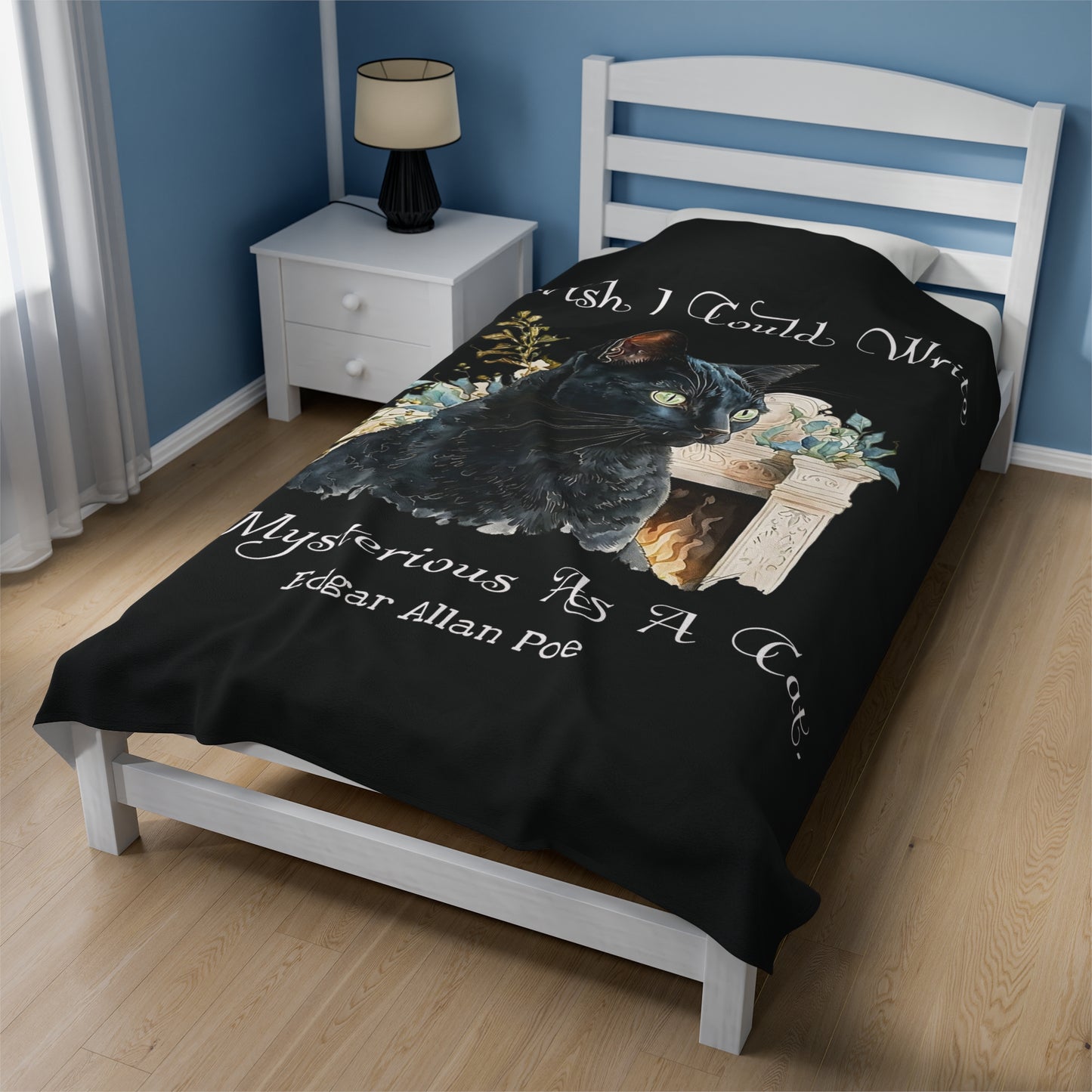 Edgar Allan Poe, The Black Cat Throw Blanket, Soft Book Lover Reading Blanket, Gothic Dark Academia, Horror Movie Watching Plush, Fairycore All Over Prints Printify   