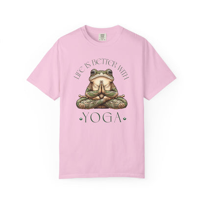 Green Yoga Frog Life Is Better With Yoga Unisex T-Shirt, Casual Wear, Highlander Fan Gift, T-Shirt Printify Blossom S