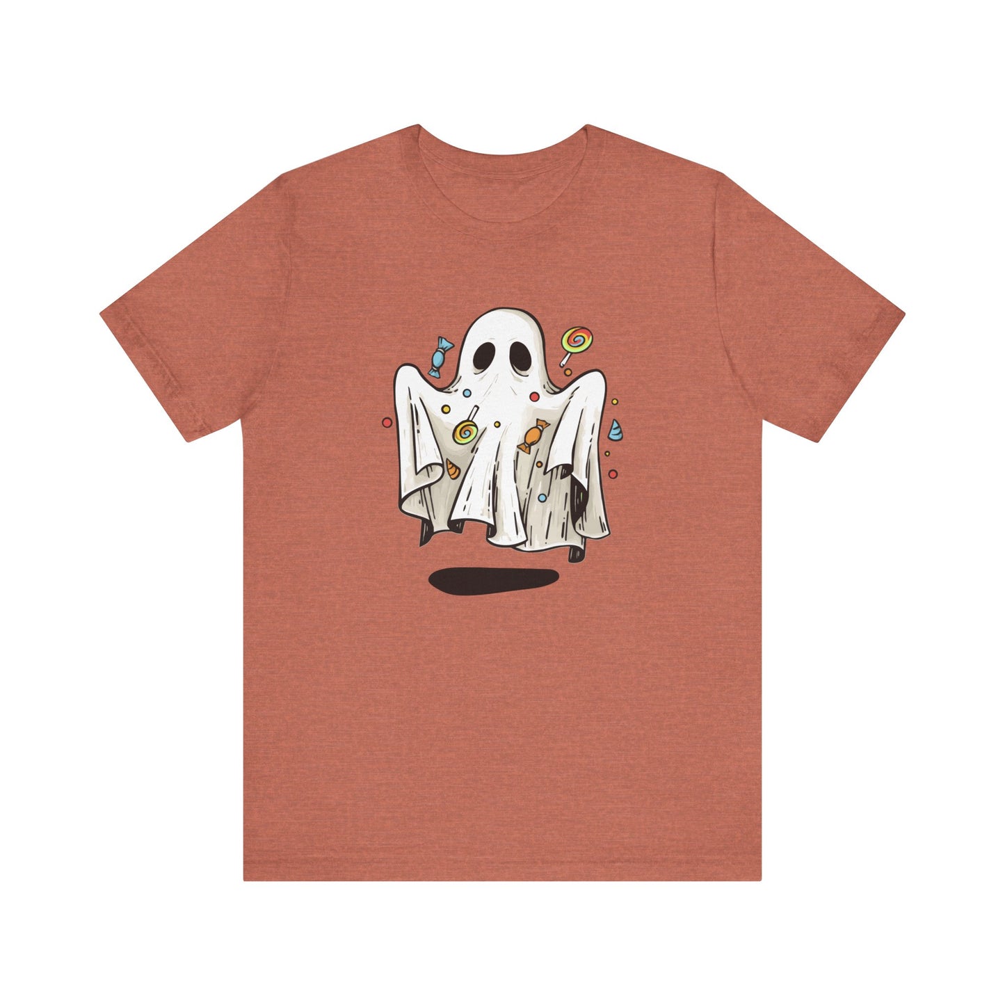 Cute Halloween Ghost Floating, Covered in Candy TShirt, Trick or Treat Shirt, Spooky Ghost Season Tee, Fun Halloween Party, Festival T-Shirt T-Shirt Printify   