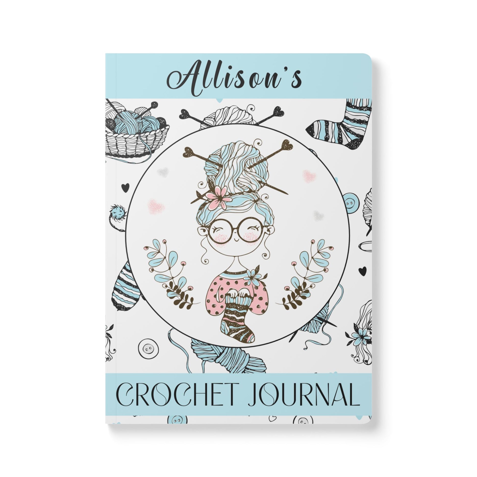 Custom Crochet Project Planner Crochet Tracker Crochet Journal Organize Hooks Yarn And Supplies Crochet Gift For Mom Birthday Crafter Gift Paper products Printify 200 pages (100 sheets) Ruled line 5.75" x 8"